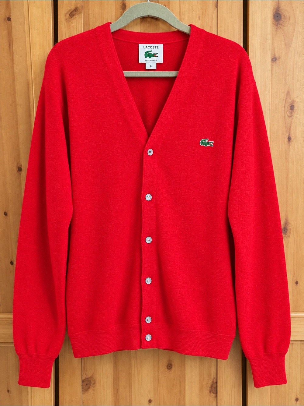 Vintage Lacoste Red V-Neck Button Cardigan Sweater